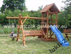Rustic wooden swing with slide and children's play house g-44
