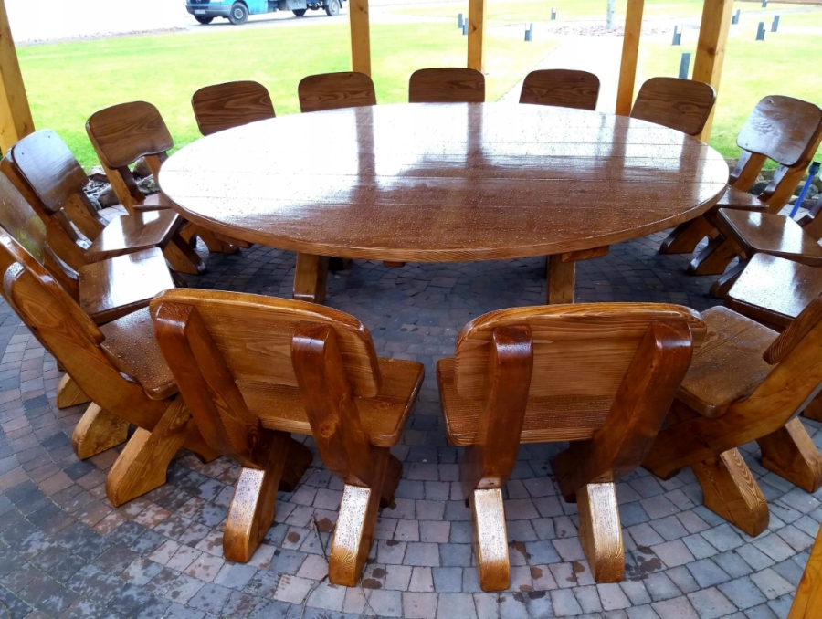 Gartenmöbel Holz Massiv Rustikal, Runder Tisch aus Polen
