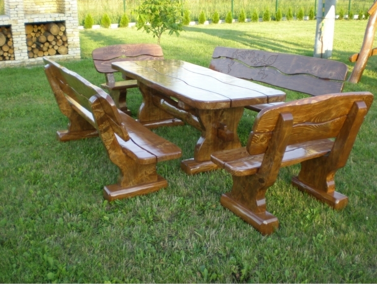 Gartenmöbel Holz Massiv Rustikal Rechteckig als Set oder Einzel elemente aus Polen